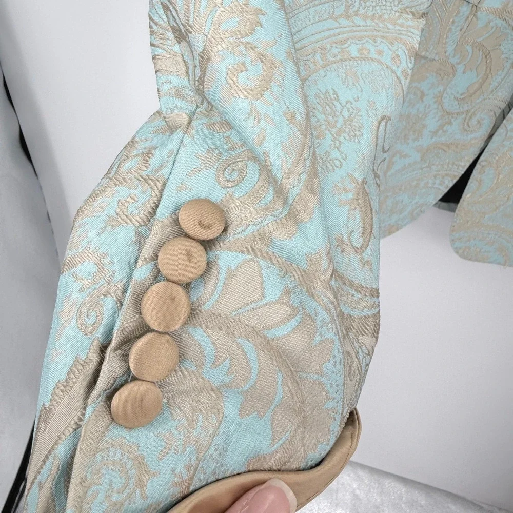 Devils Advocate Mens‎ 38 Blue Gold Paisley Shawl Lapel Tuxedo Blazer Jacket